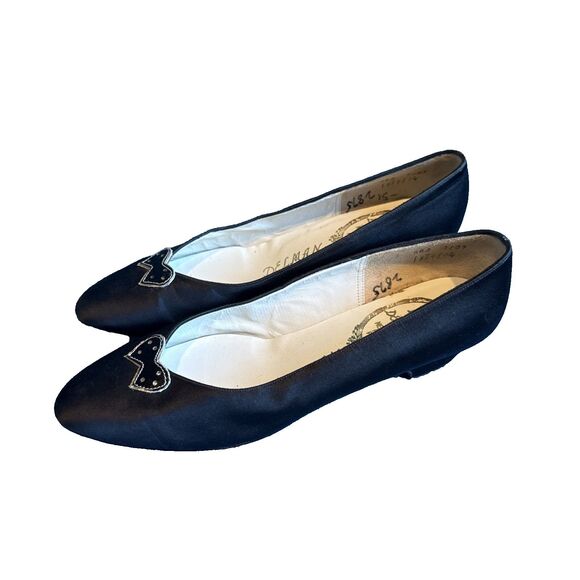 Vintage Delman Silk Pumps 7.5 Narrow (see measurements) 60s-60s Low Evening - Picture 1 of 10
